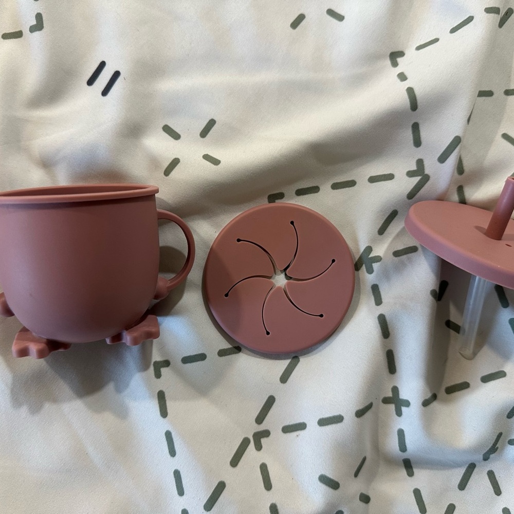 Pink Sippy Cup with Lid and Straw or Snack Cup